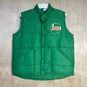 RARE Vintage 80s Castrol Motor Oil Puffer Vest GTX Racing USA Snap Button MEDIUM